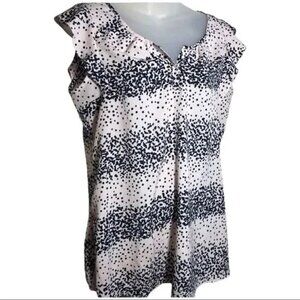 MOTHERHOOD‎ MATERNITY PINK/BLACK POLKA DOT POLYESTER FLUTTER BLOUSE SMALL-EUC